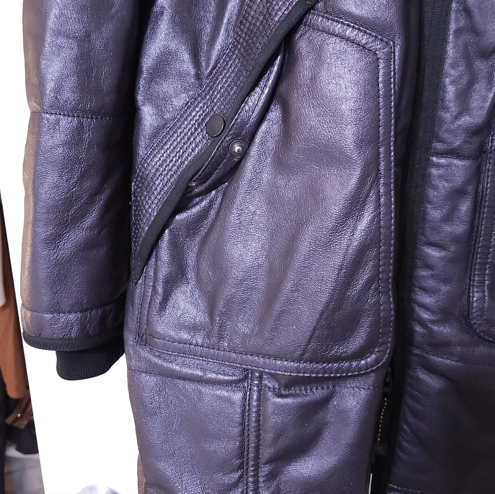 Archival DANIER Plum Longline Leather Moto Winter Rider Coat Side Zips Sz S - Picture 7 of 14